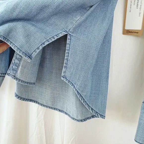 new! Billy T Pool Stripes Shirt Denim M Casual Top Blue Jean NWT Western Country - Picture 7 of 11